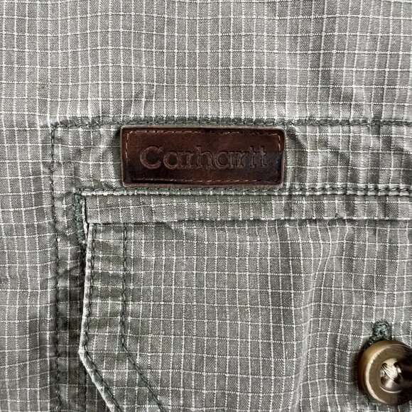 Carhartt Mens Ripstop Short Sleeve Button Up Work Shirt Size XL Green - Picture 2 of 8